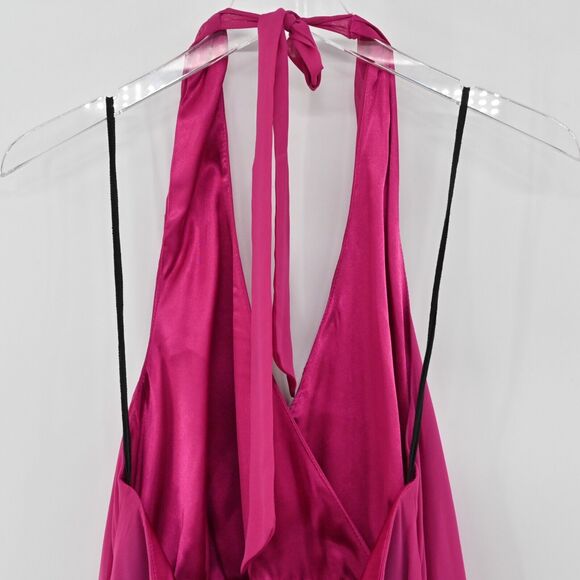 Vtg‎ JESSICA HOWARD Dress Womens Size 16WP Petite Solid Fuchsia Pink Halter Mini - Picture 6 of 11